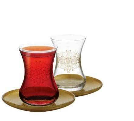 LAV Turkish Tea Glasses Set of 6, Authentic Middle Eastern Tea