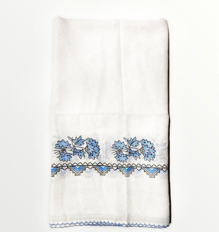 Head cover white with blue pattern (basortusu) - TurkishMart