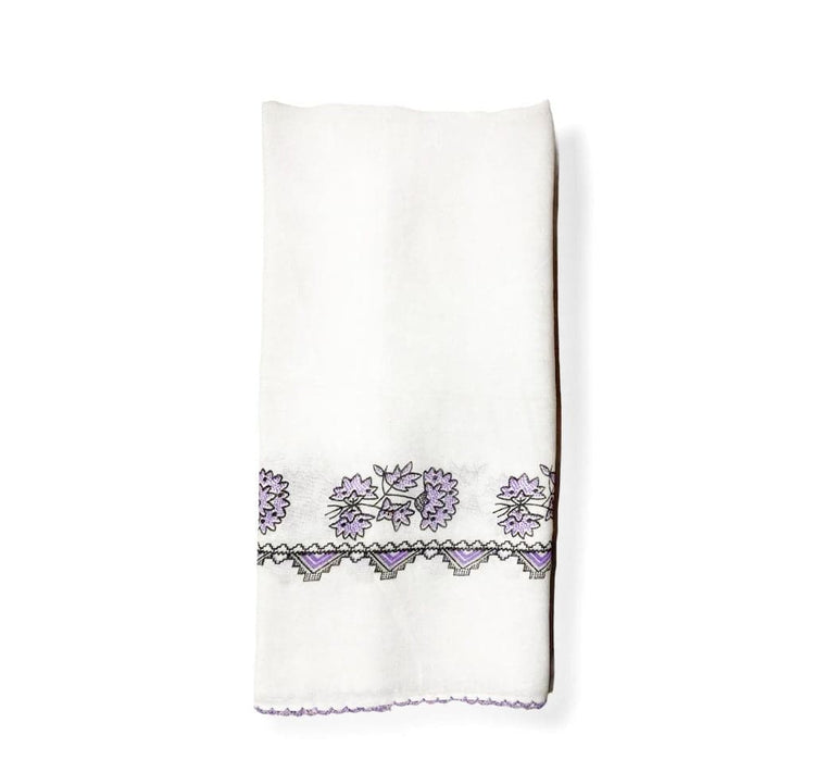 Head cover white with purple pattern (basortusu) - TurkishMart