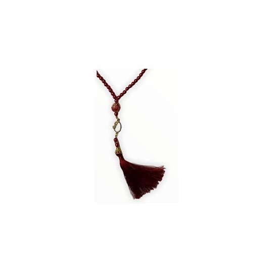 Prayer beads (Rosary) "Red with gold detailed" "Tesbih" - TurkishMart