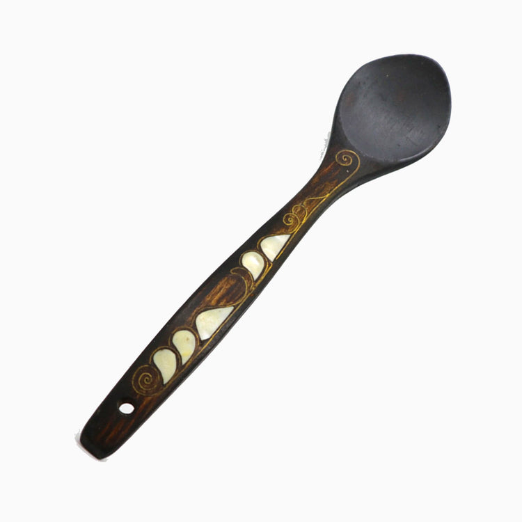 Walnut spoon, mother of pearl inlaid - TurkishMart