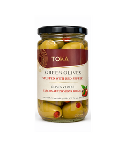 Red Pepper Stuffed Green Olives | Toku | 200g