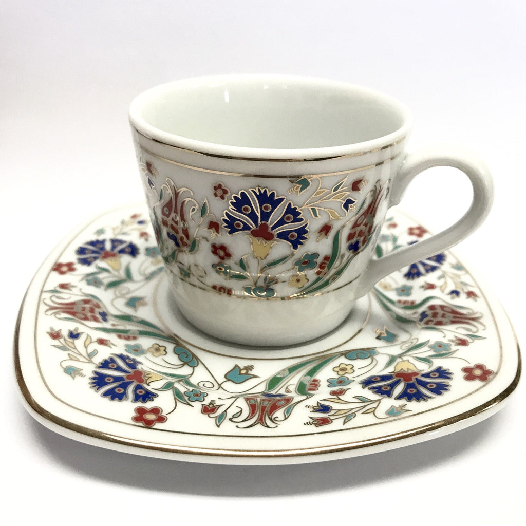 Buy Porcelain Turkish Coffee Mugs with Saucer Set of 6, Greek