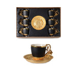 Black and Gold Coffee Cup Set (6 Cups & 6 Saucers) - TurkishMart