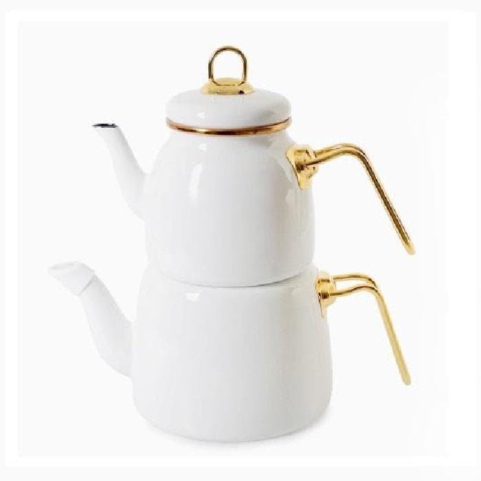 Turkish Tea Pot Set | White | 1 Medium - TurkishMart